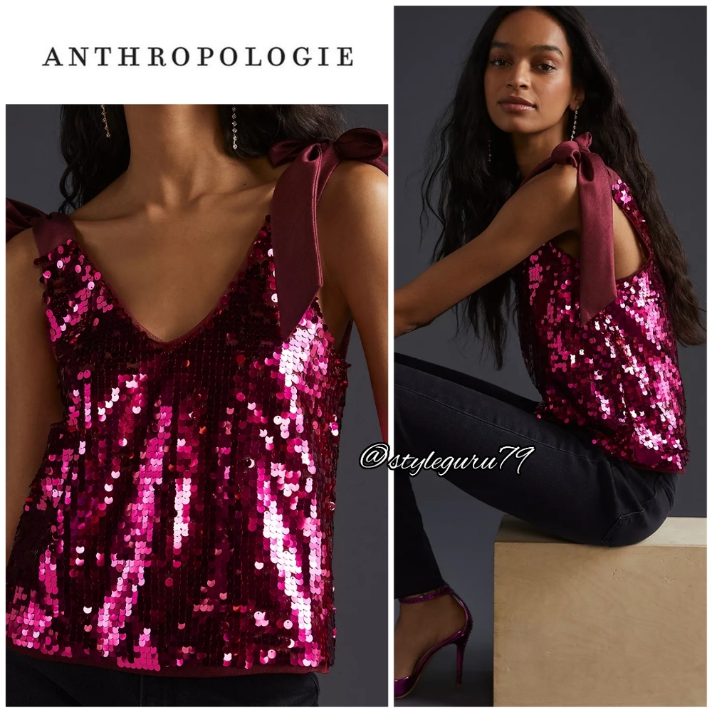 NWT, Anthropologie, Maeve PINK Sequined Tie-Strap Tank